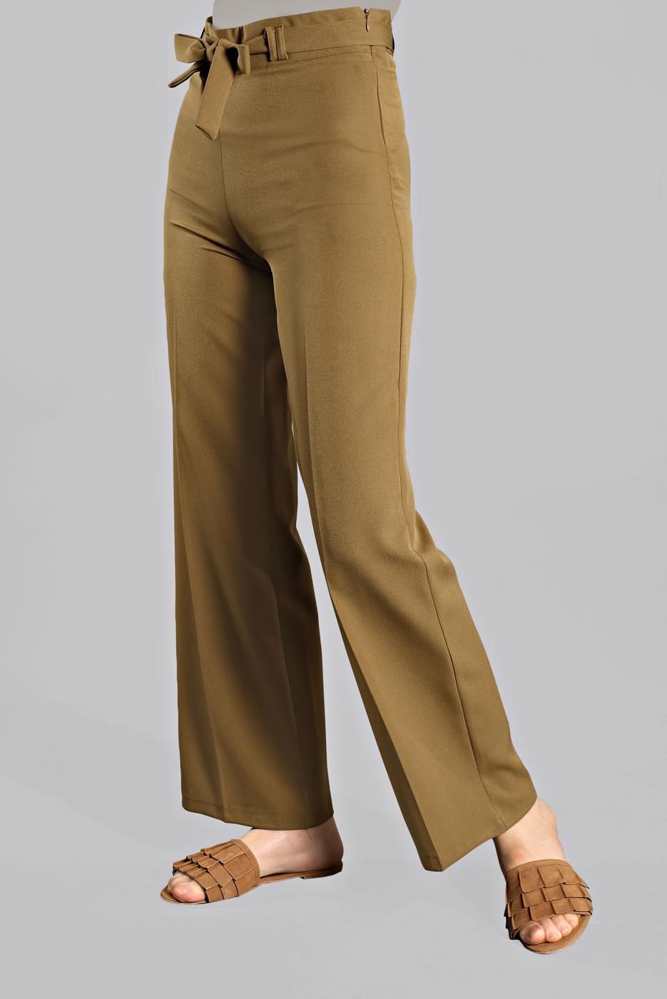 Hijab clothing BROWN Laced Waist Wide Pants T 1002 