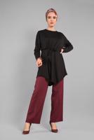 Hijab clothing CLARET RED Laced Waist Wide Pants T 1002 