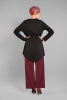 Hijab clothing CLARET RED Laced Waist Wide Pants T 1002 