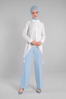 Hijab clothing BLUE Laced Waist Wide Pants T 1002 