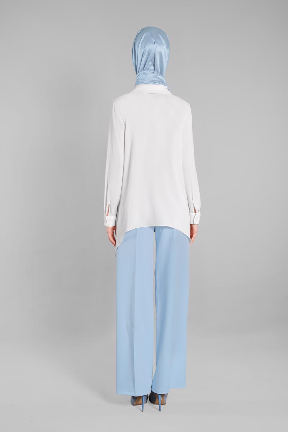 Hijab clothing BLUE Laced Waist Wide Pants T 1002 