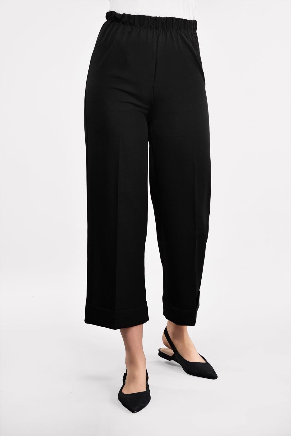 Tesettür giyim SİYAH BELİ LASTİKLİ BOL PAÇA PANTOLON 4051