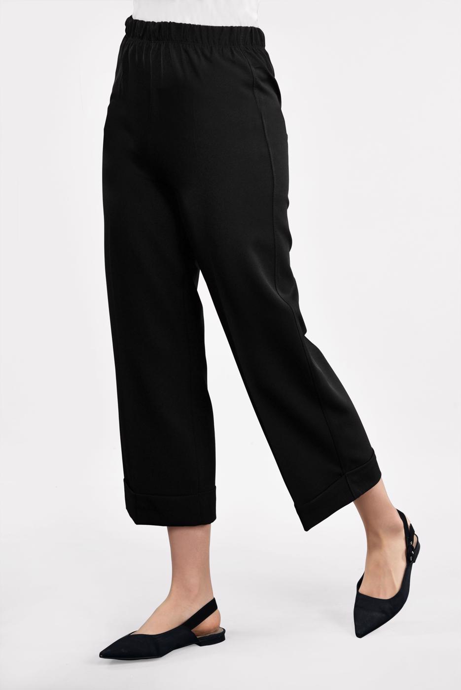 Tesettür giyim SİYAH BELİ LASTİKLİ BOL PAÇA PANTOLON 4051