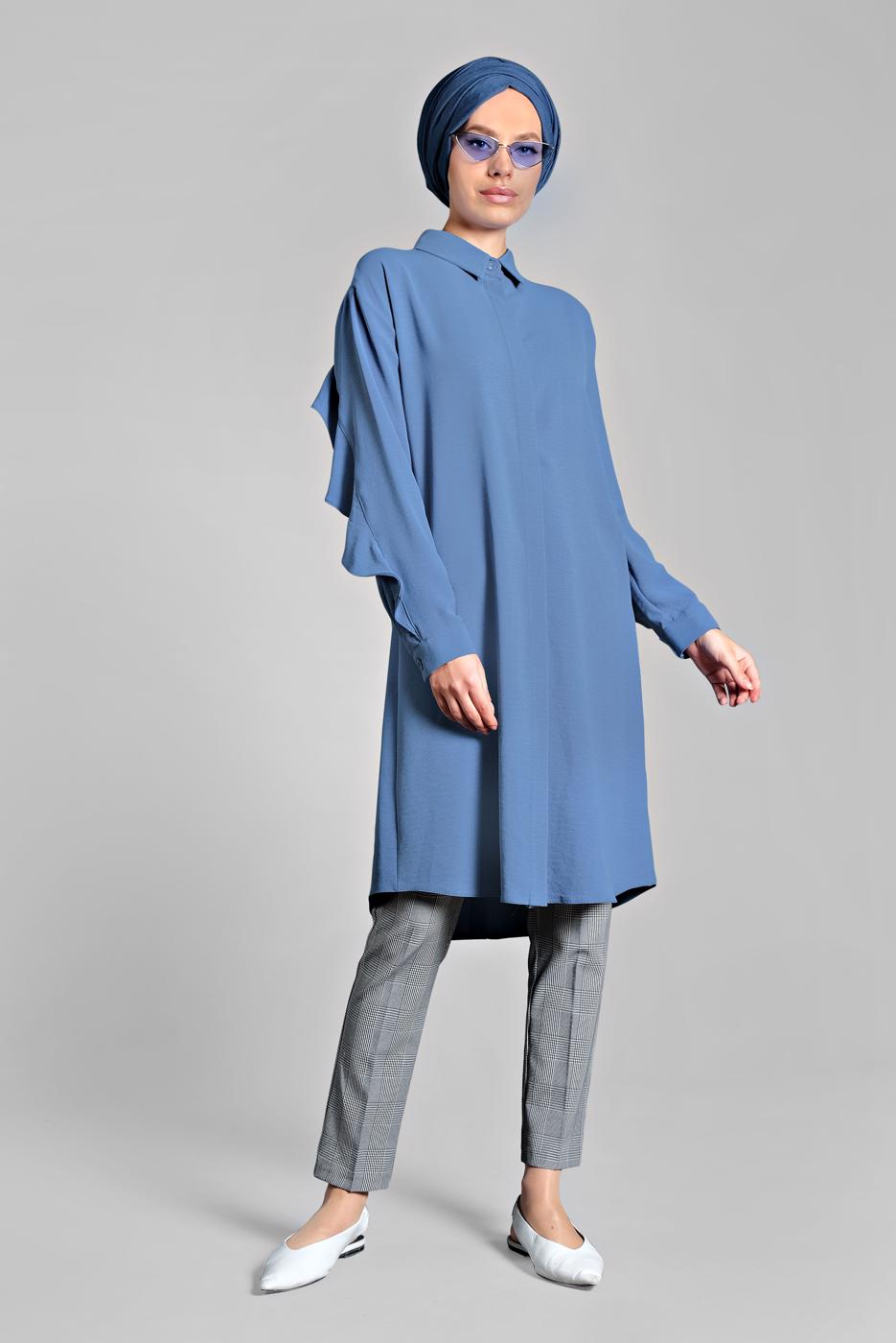 Tesettür giyim GRİ EKOSE DESENLİ BELİ BAĞCIKLI PANTOLON 5002