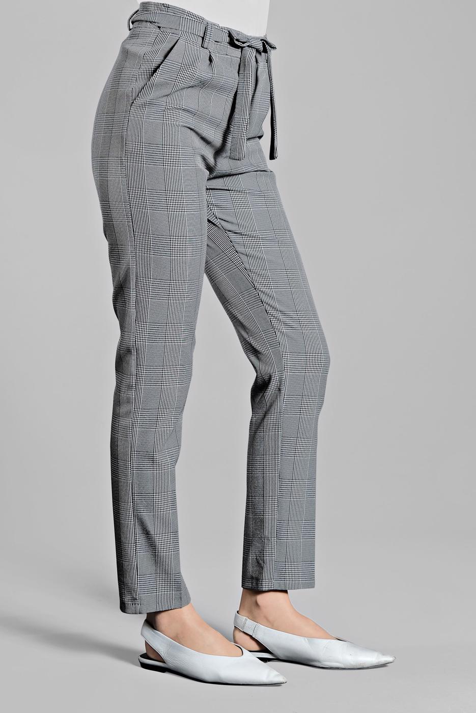 Tesettür giyim GRİ EKOSE DESENLİ BELİ BAĞCIKLI PANTOLON 5002