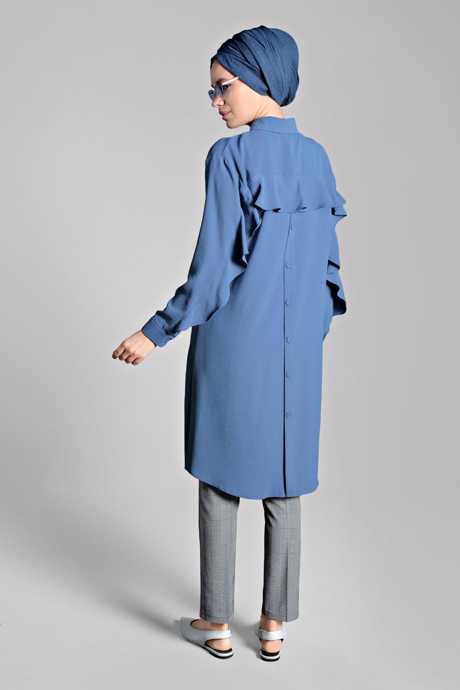 Tesettür giyim GRİ EKOSE DESENLİ BELİ BAĞCIKLI PANTOLON 5002