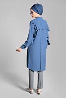 Tesettür giyim GRİ EKOSE DESENLİ BELİ BAĞCIKLI PANTOLON 5002