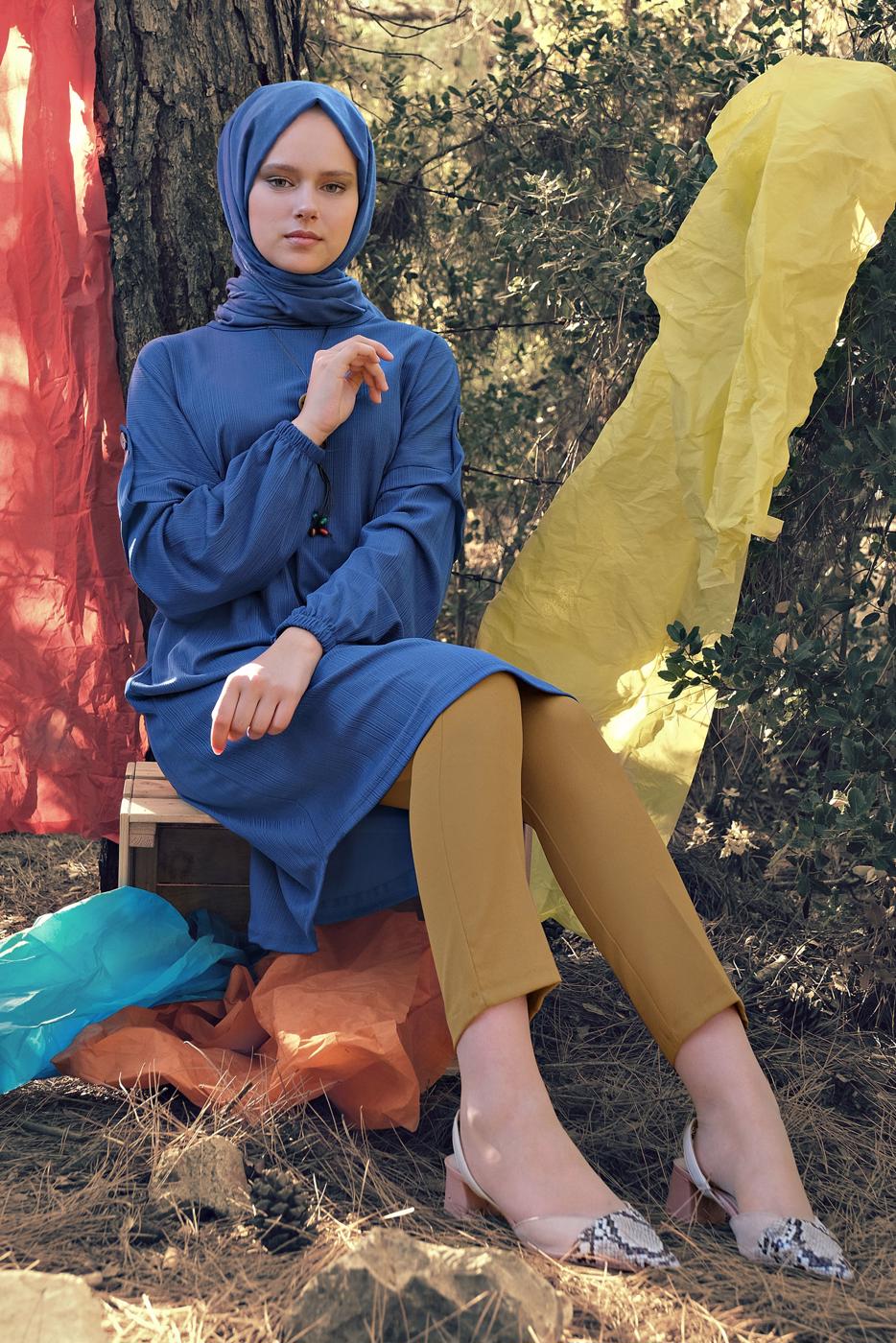 Tesettür giyim KAHVE ARA BEL HAVUÇ PANTOLON 6002