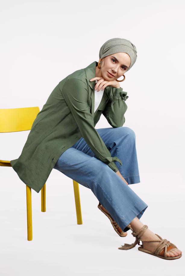 Vêtements hijab  Wide Cuff Cotton Denim Pants T 6254  - TRENDTESETTÜR