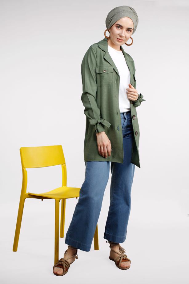 Vêtements hijab  Wide Cuff Cotton Denim Pants T 6254  - TRENDTESETTÜR