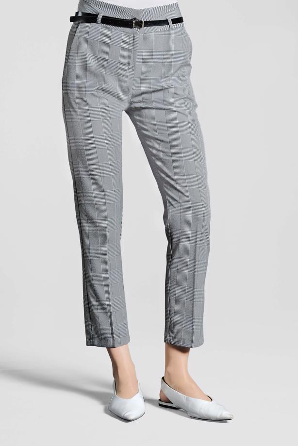 Tesettür giyim GRİ EKOSE DESENLİ PANTOLON 7002 - TRENDTESETTÜR