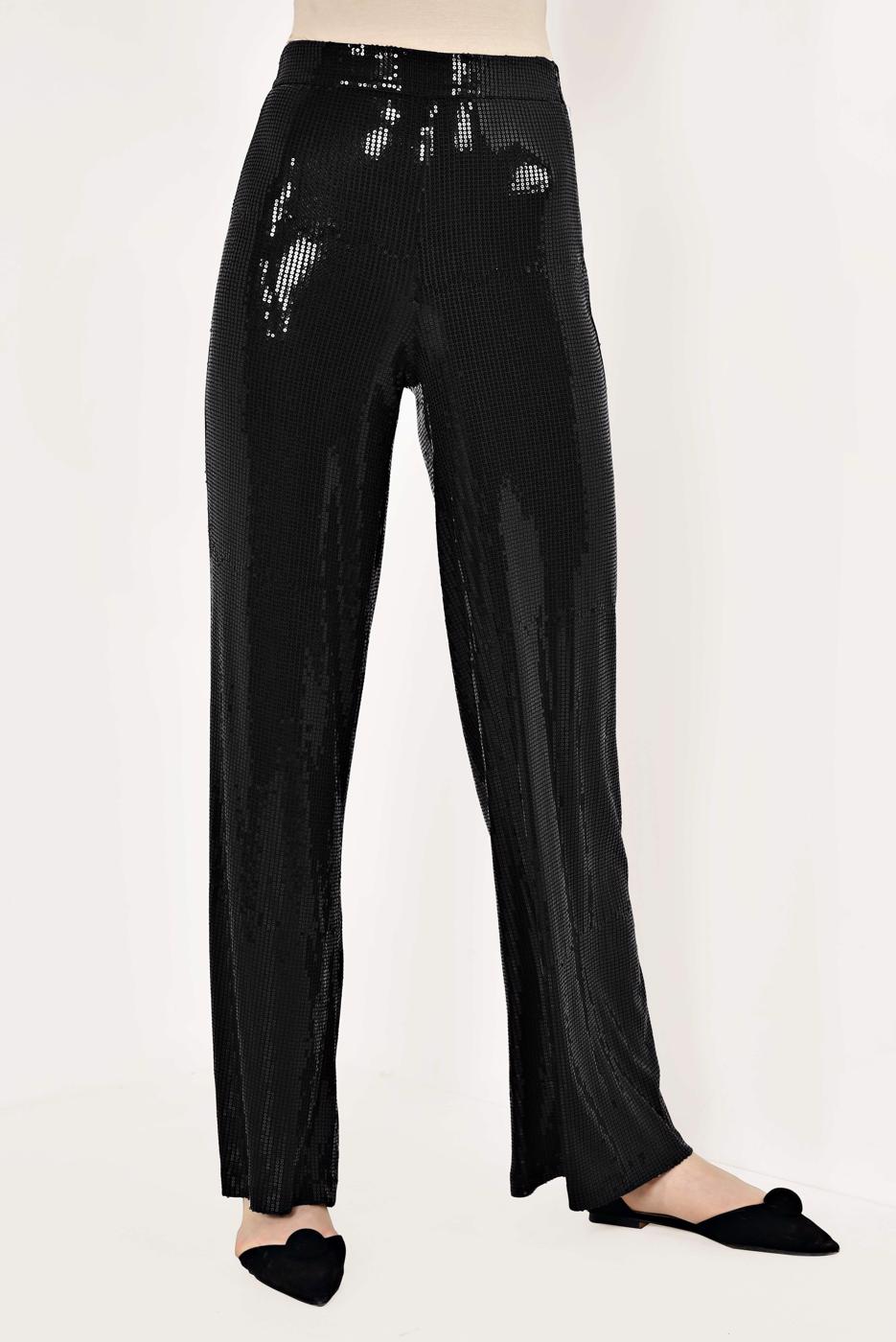 Tesettür giyim SİYAH PUL PAYET RAHAT KESİM PANTOLON 7055