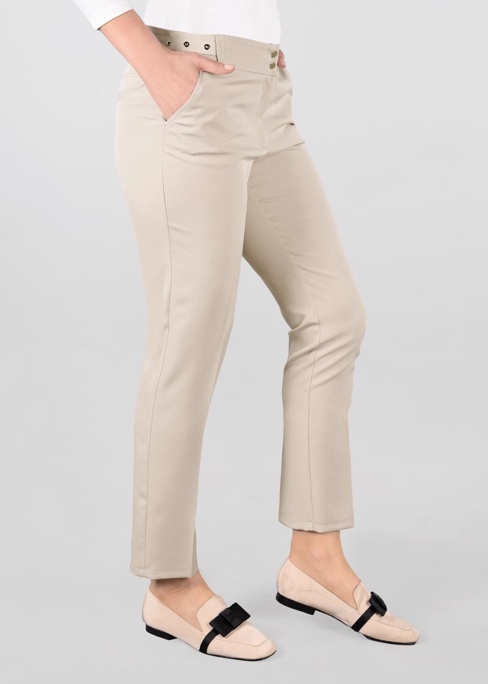 Tesettür giyim BEJ ARA BEL KUŞGÖZÜ DETAYLI PANTOLON 7307