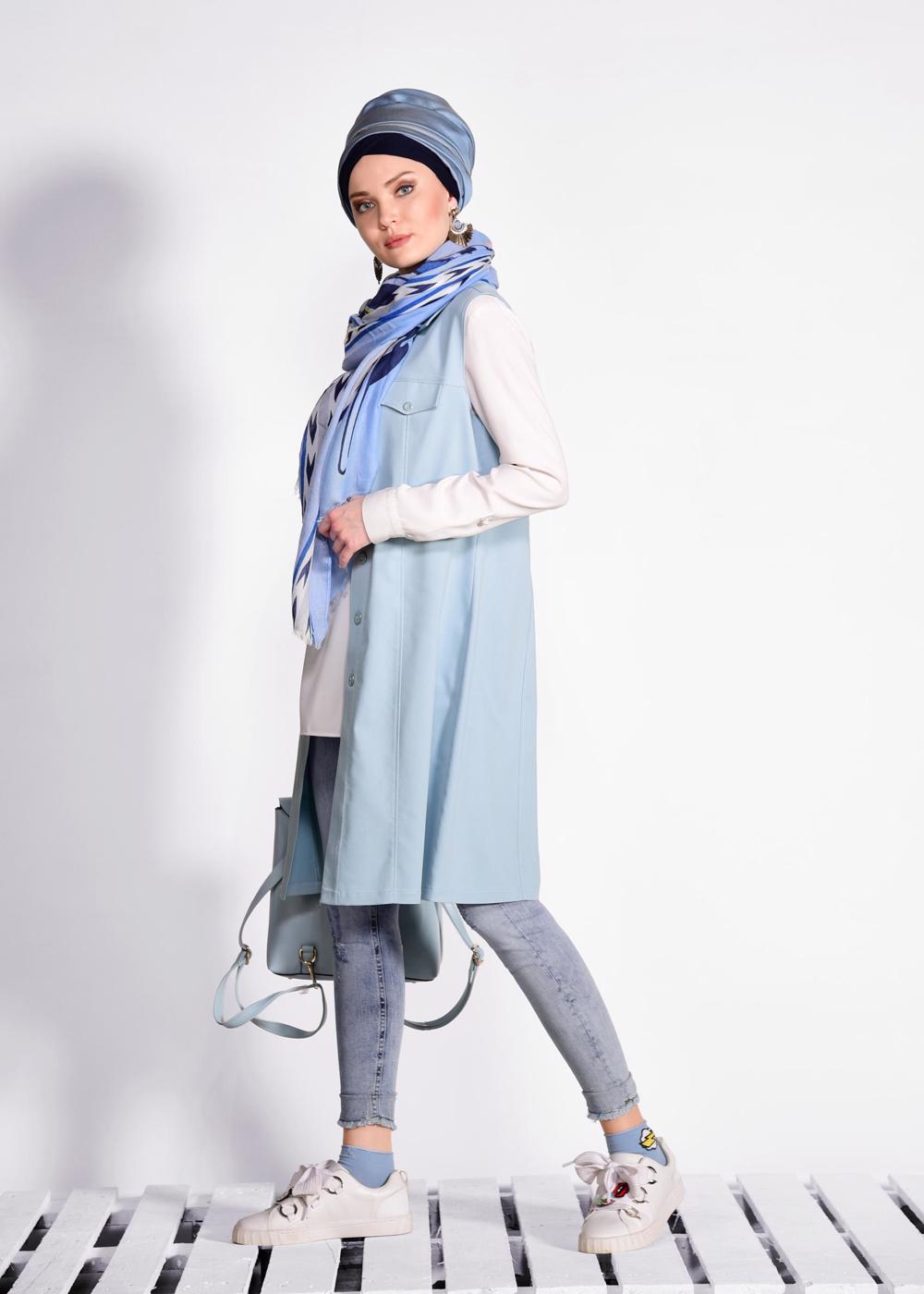 Tesettür giyim MAVİ ESKİTME DETAYLI DENİM PANTOLON 7338