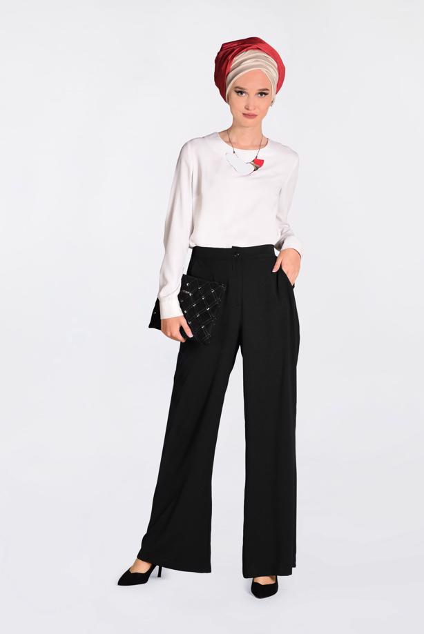 Tesettür giyim  YÜKSEK BEL CEPLİ BOL PANTOLON 7340 - TRENDTESETTÜR