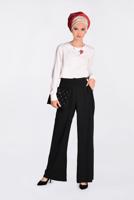 Tesettür giyim SİYAH YÜKSEK BEL CEPLİ BOL PANTOLON 7340