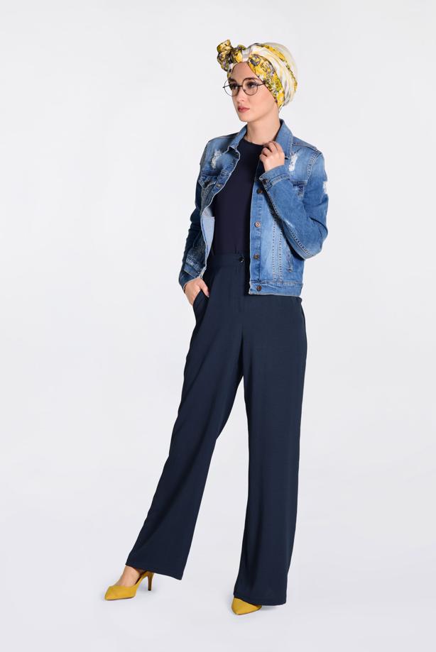 Tesettür giyim  YÜKSEK BEL CEPLİ BOL PANTOLON 7340 - TRENDTESETTÜR