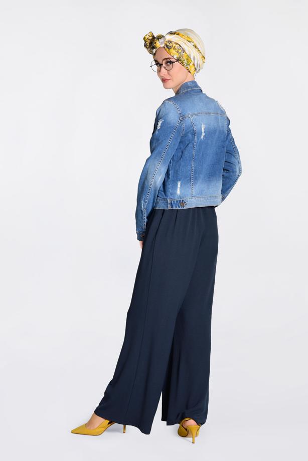 Tesettür giyim  YÜKSEK BEL CEPLİ BOL PANTOLON 7340 - TRENDTESETTÜR