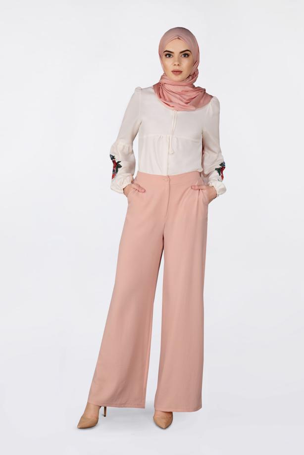 Tesettür giyim  YÜKSEK BEL CEPLİ BOL PANTOLON 7340 - TRENDTESETTÜR