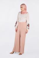 Tesettür giyim PUDRA YÜKSEK BEL CEPLİ BOL PANTOLON 7340