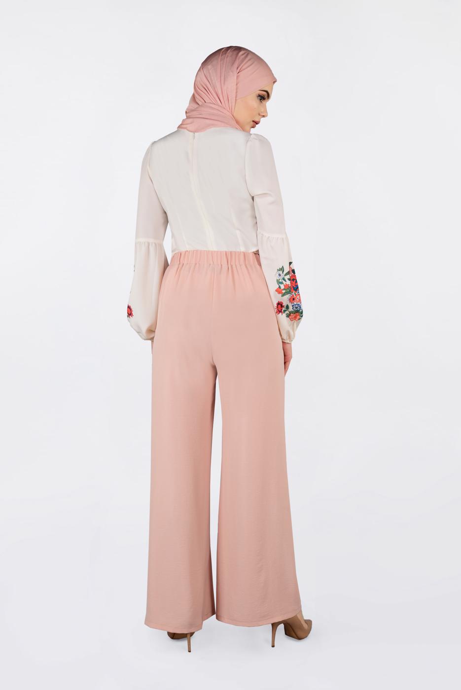 Tesettür giyim PUDRA YÜKSEK BEL CEPLİ BOL PANTOLON 7340