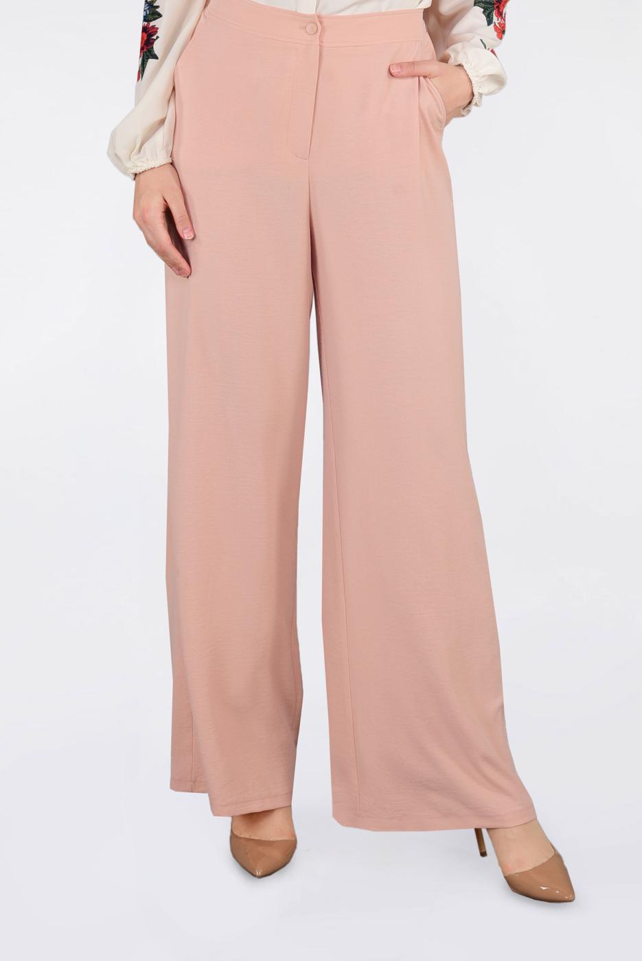 Tesettür giyim PUDRA YÜKSEK BEL CEPLİ BOL PANTOLON 7340