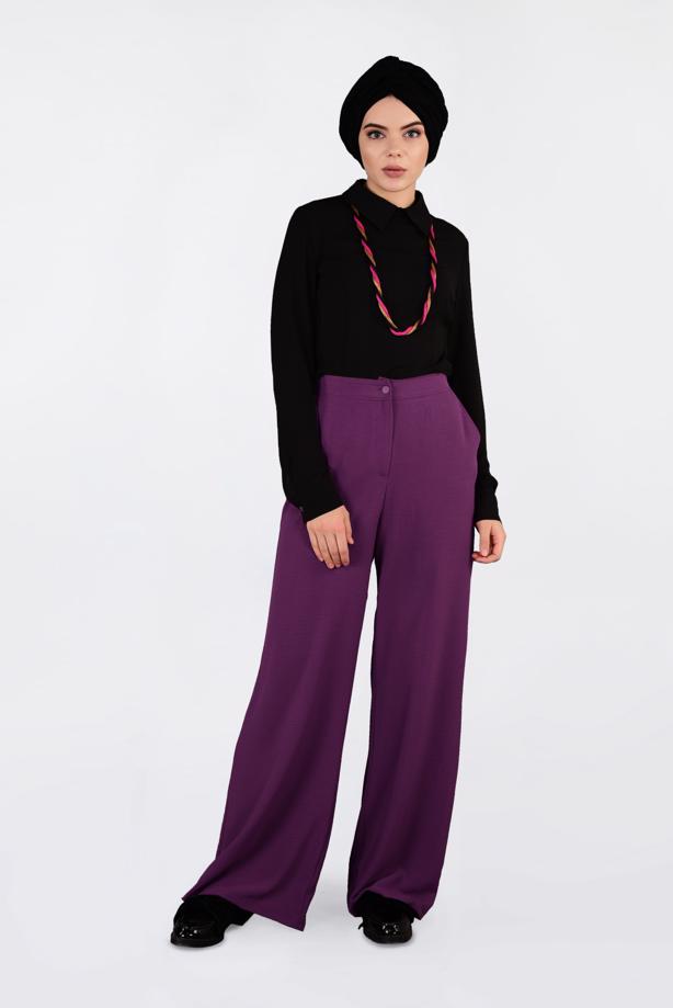 Tesettür giyim  YÜKSEK BEL CEPLİ BOL PANTOLON 7340 - TRENDTESETTÜR