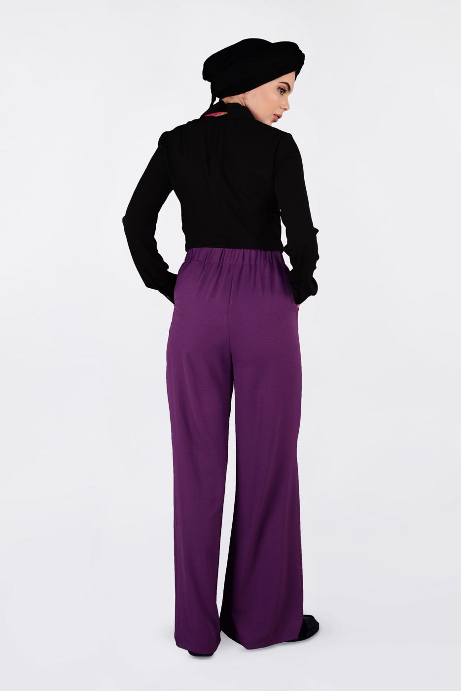 Tesettür giyim MOR YÜKSEK BEL CEPLİ BOL PANTOLON 7340