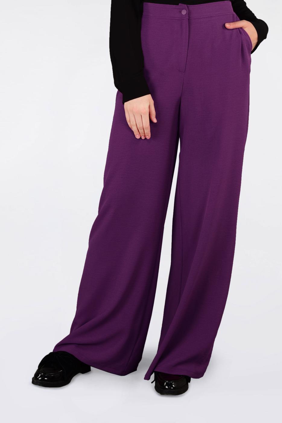 Tesettür giyim MOR YÜKSEK BEL CEPLİ BOL PANTOLON 7340