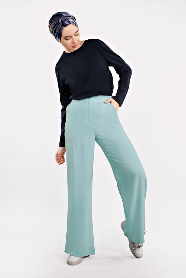 Tesettür giyim  YÜKSEK BEL CEPLİ BOL PANTOLON 7340 - TRENDTESETTÜR