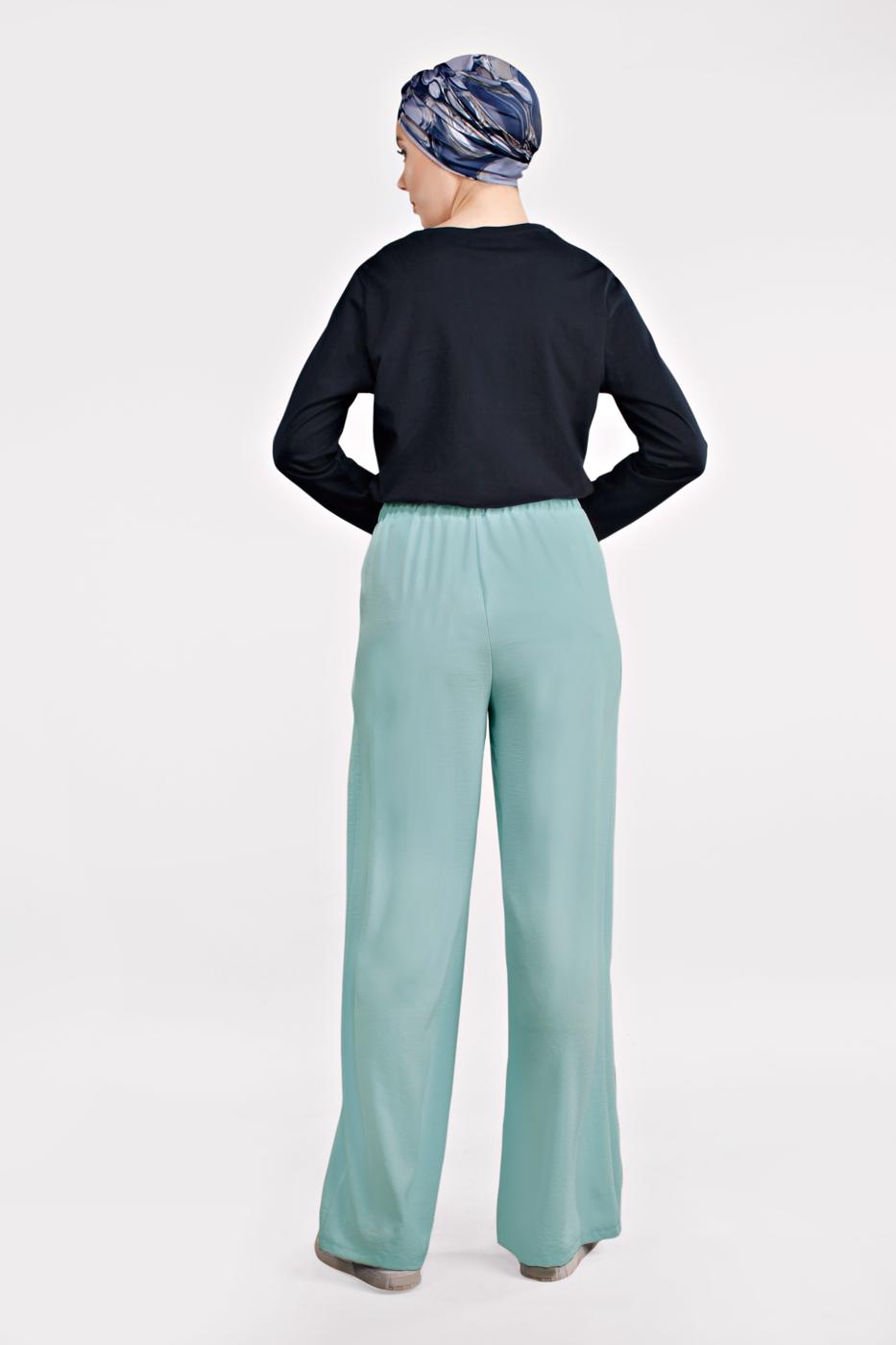 Tesettür giyim MAVİ YÜKSEK BEL CEPLİ BOL PANTOLON 7340