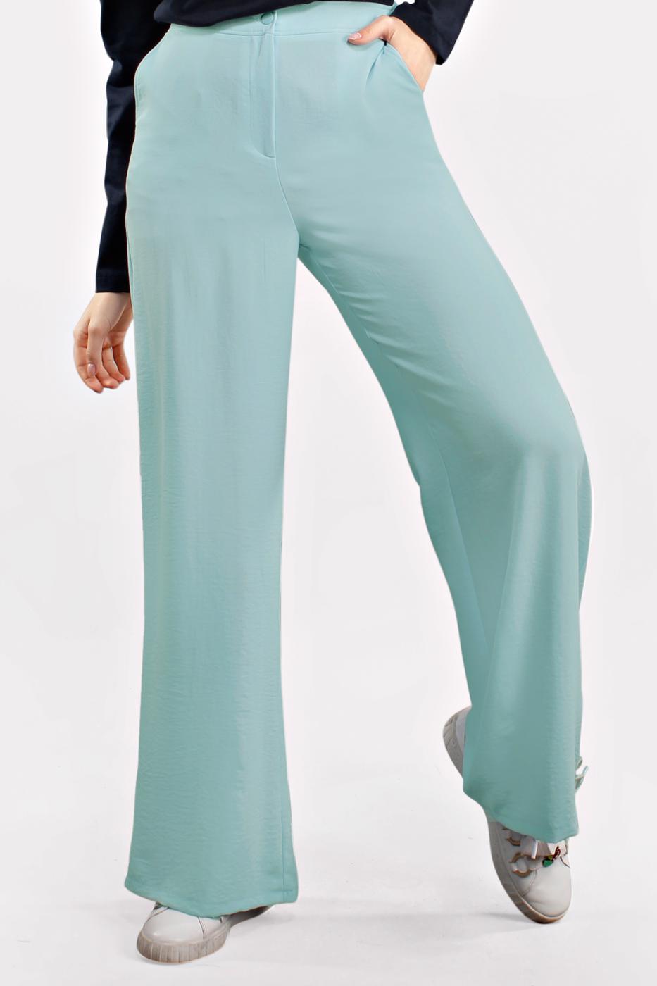 Tesettür giyim MAVİ YÜKSEK BEL CEPLİ BOL PANTOLON 7340