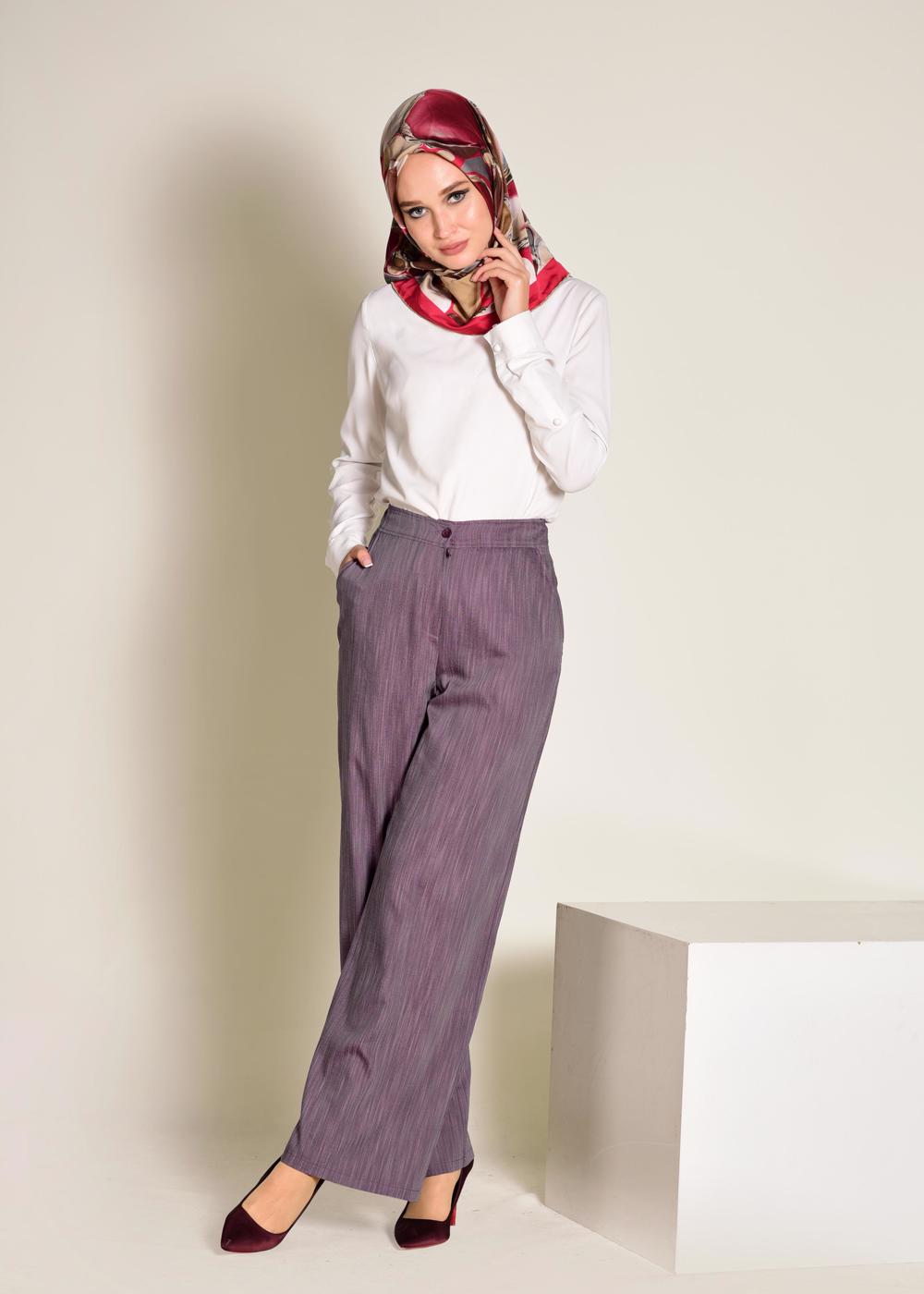 Tesettür giyim MÜRDÜM  DÜĞMELİ YÜKSEK BEL PANTOLON 7370