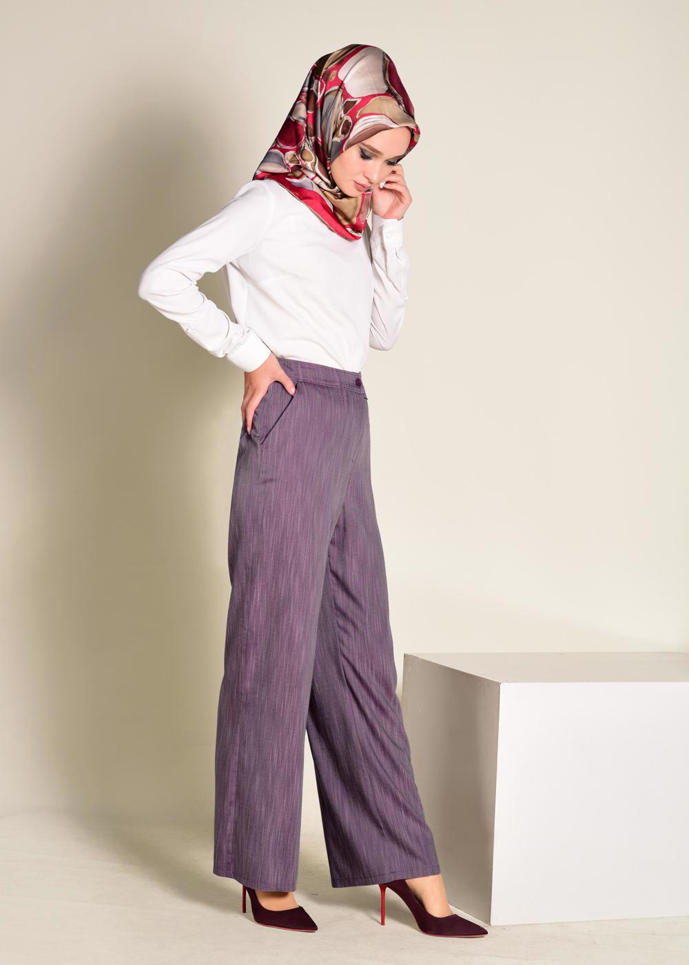 Tesettür giyim MÜRDÜM  DÜĞMELİ YÜKSEK BEL PANTOLON 7370