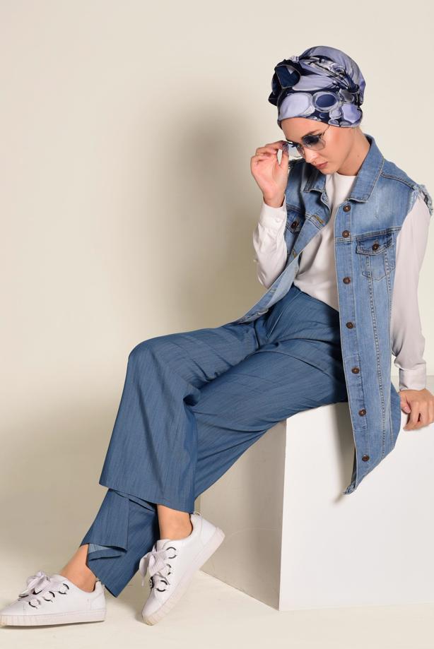 Tesettür giyim   DÜĞMELİ YÜKSEK BEL PANTOLON 7370 - TRENDTESETTÜR