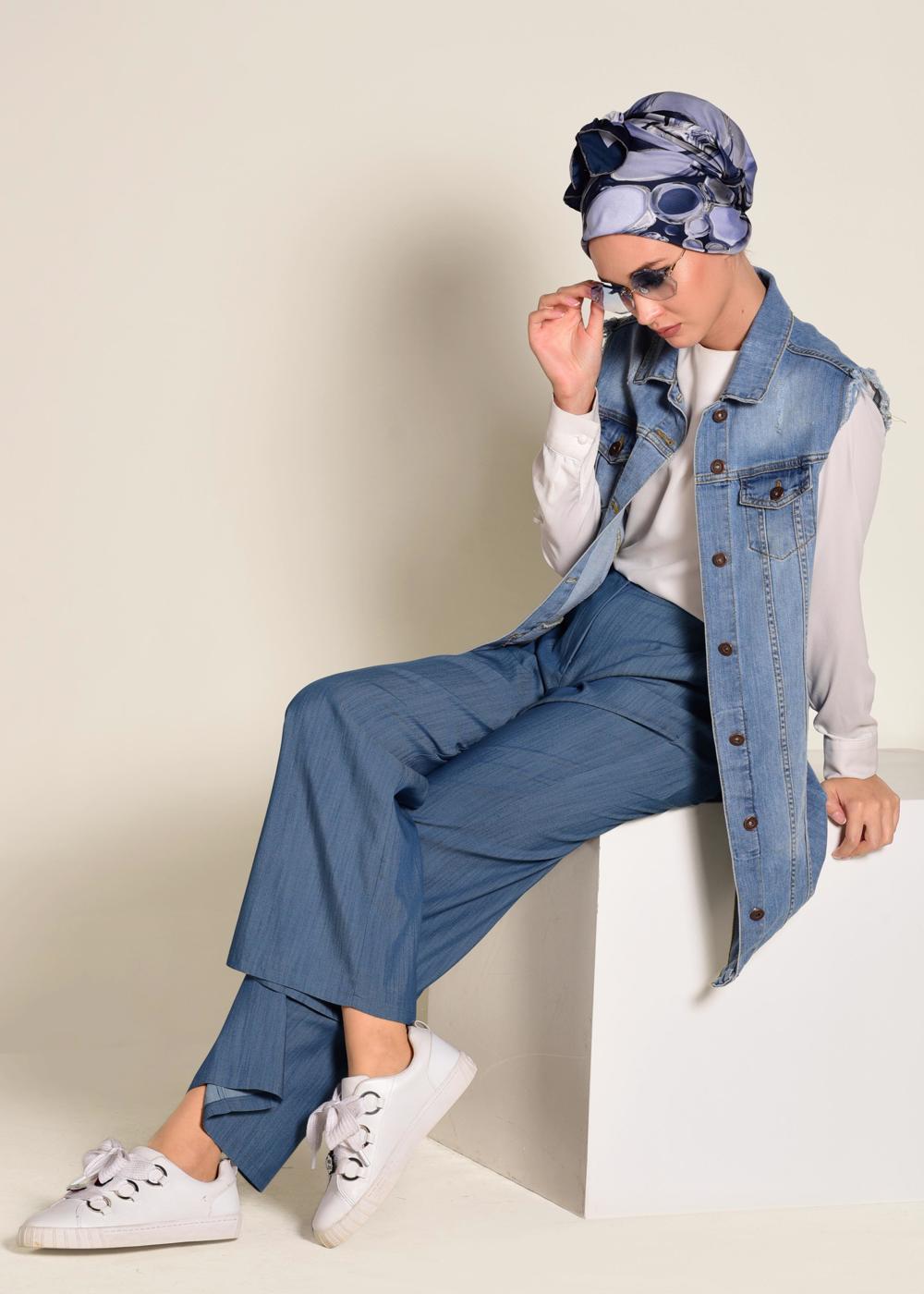 Tesettür giyim LACİVERT  DÜĞMELİ YÜKSEK BEL PANTOLON 7370