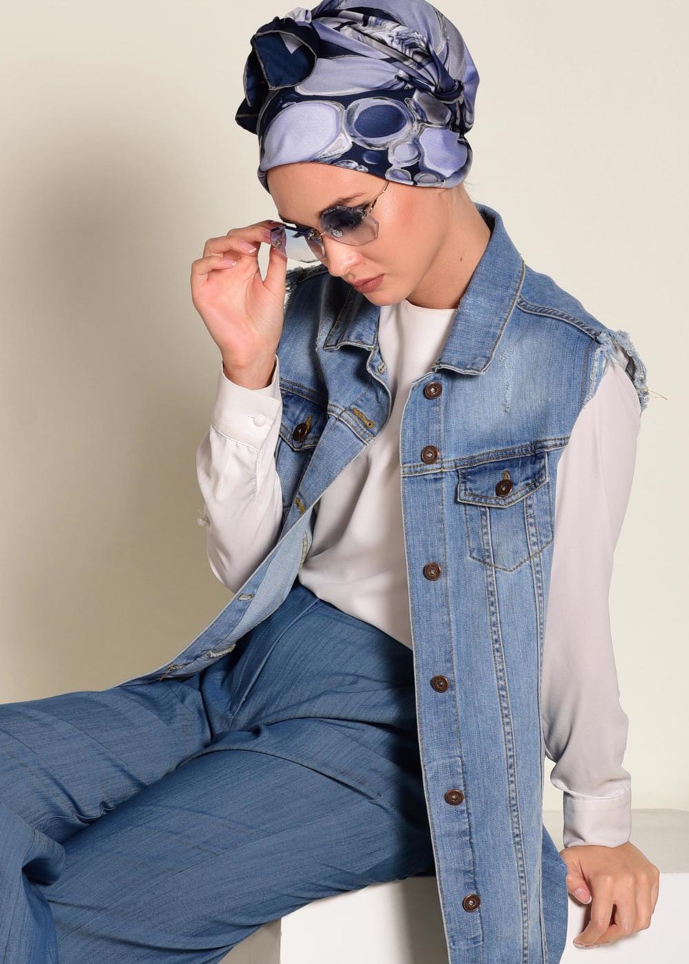 Tesettür giyim LACİVERT  DÜĞMELİ YÜKSEK BEL PANTOLON 7370