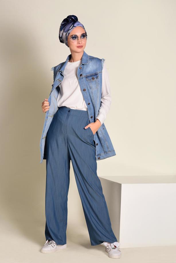 Tesettür giyim   DÜĞMELİ YÜKSEK BEL PANTOLON 7370 - TRENDTESETTÜR