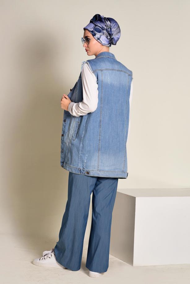 Tesettür giyim   DÜĞMELİ YÜKSEK BEL PANTOLON 7370 - TRENDTESETTÜR