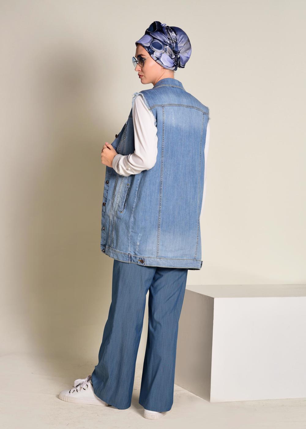 Tesettür giyim LACİVERT  DÜĞMELİ YÜKSEK BEL PANTOLON 7370