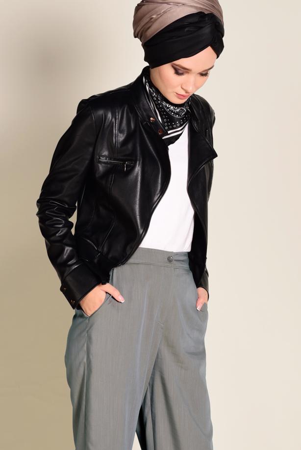 Tesettür giyim   DÜĞMELİ YÜKSEK BEL PANTOLON 7370 - TRENDTESETTÜR