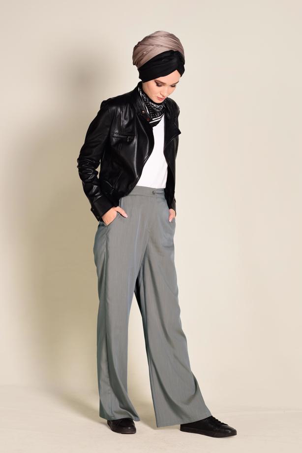 Tesettür giyim   DÜĞMELİ YÜKSEK BEL PANTOLON 7370 - TRENDTESETTÜR