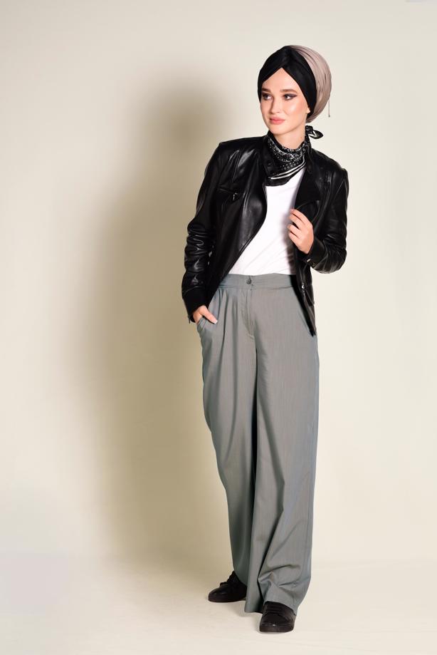 Tesettür giyim   DÜĞMELİ YÜKSEK BEL PANTOLON 7370 - TRENDTESETTÜR