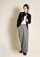 Tesettür giyim GRİ  DÜĞMELİ YÜKSEK BEL PANTOLON 7370