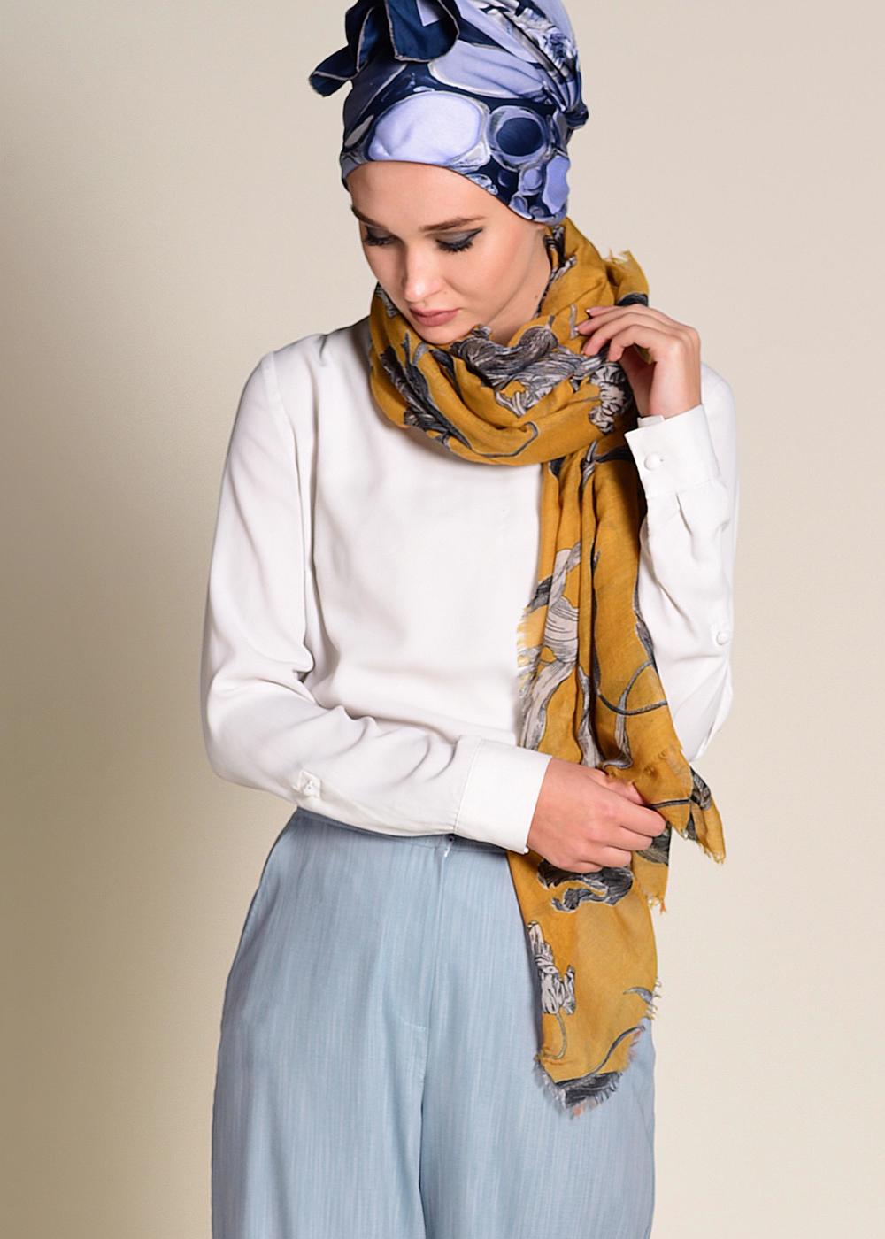 Tesettür giyim MAVİ  DÜĞMELİ YÜKSEK BEL PANTOLON 7370