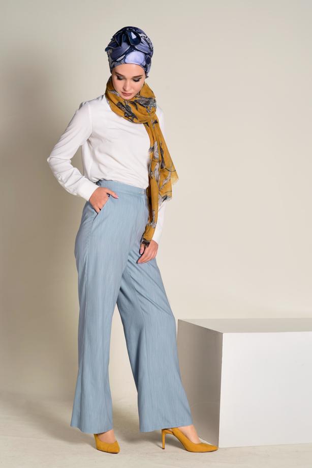 Tesettür giyim   DÜĞMELİ YÜKSEK BEL PANTOLON 7370 - TRENDTESETTÜR