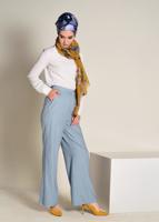 Tesettür giyim MAVİ  DÜĞMELİ YÜKSEK BEL PANTOLON 7370