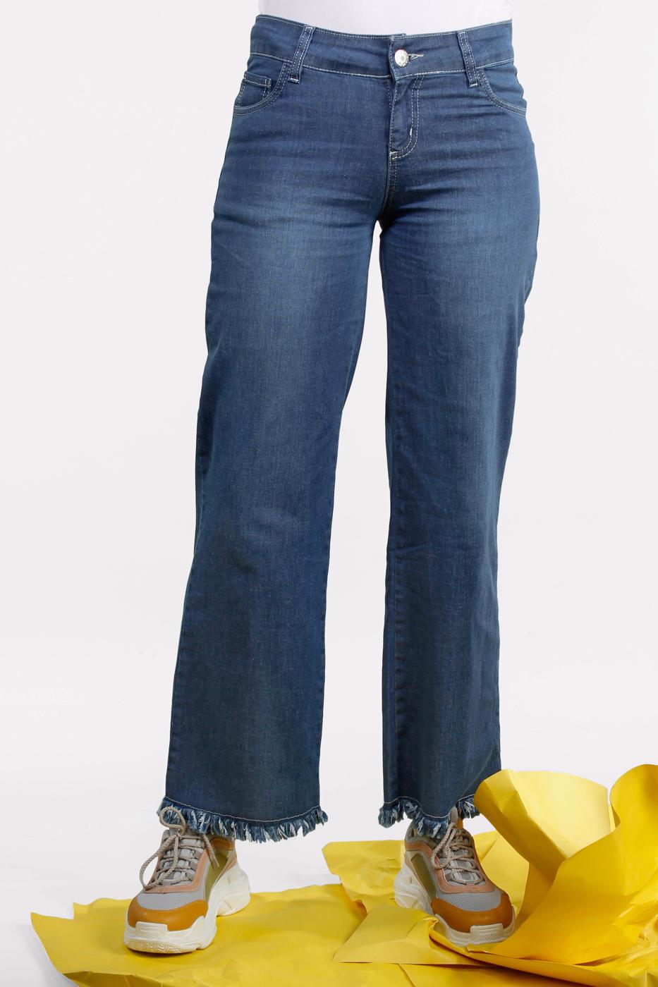 Hijab clothing BLUE Tasseled Cuff Cotton Denim Pants T 8254