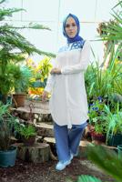 Tesettür giyim LACİVERT  PAÇASI PÜSKÜLLÜ PAMUKLU DENİM PANTOLON 8254