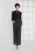 Tesettür giyim GRİ SİMLİ SALAŞ PANTOLON 9055 